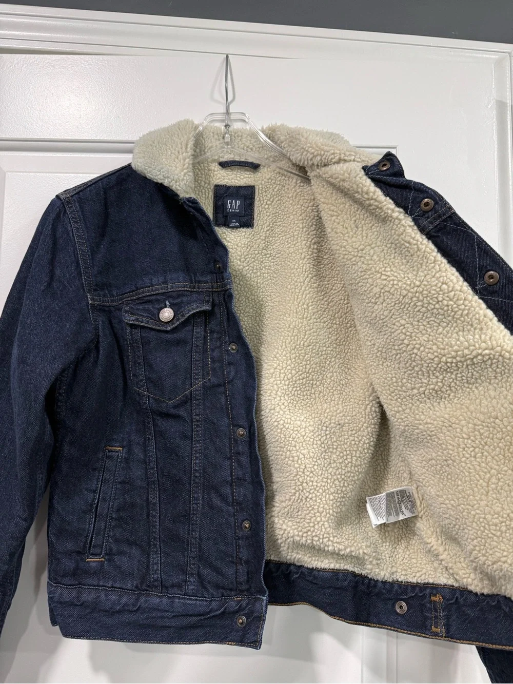 GAP Boy’s Dark Blue Denim Jacket with Cream Sherpa Collar